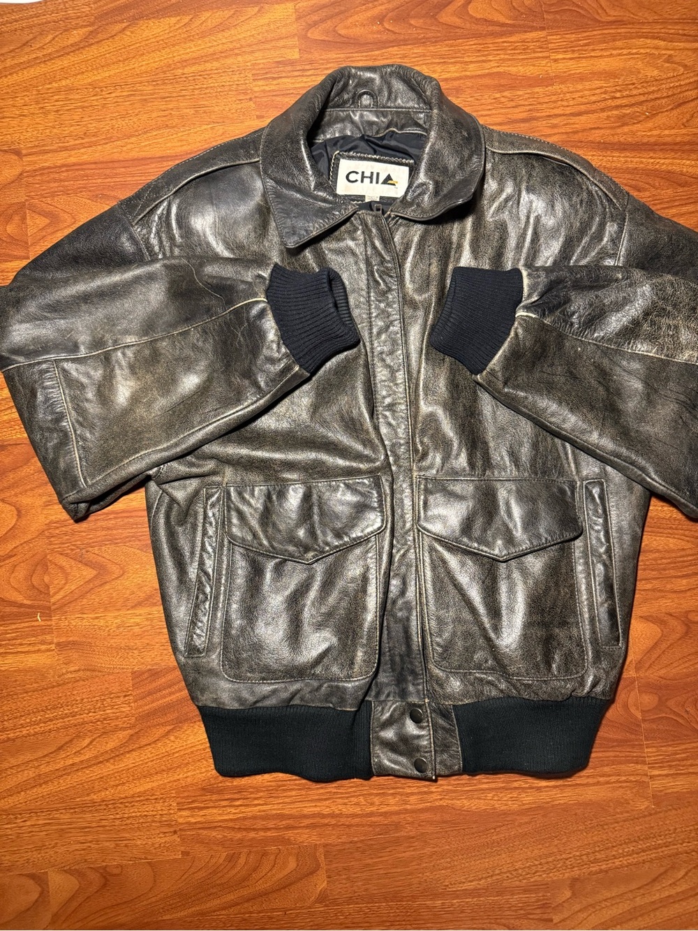 Men's Vintage CHIA Leather Flight Bomber Jacket, Size Medium, Perfect Condition
